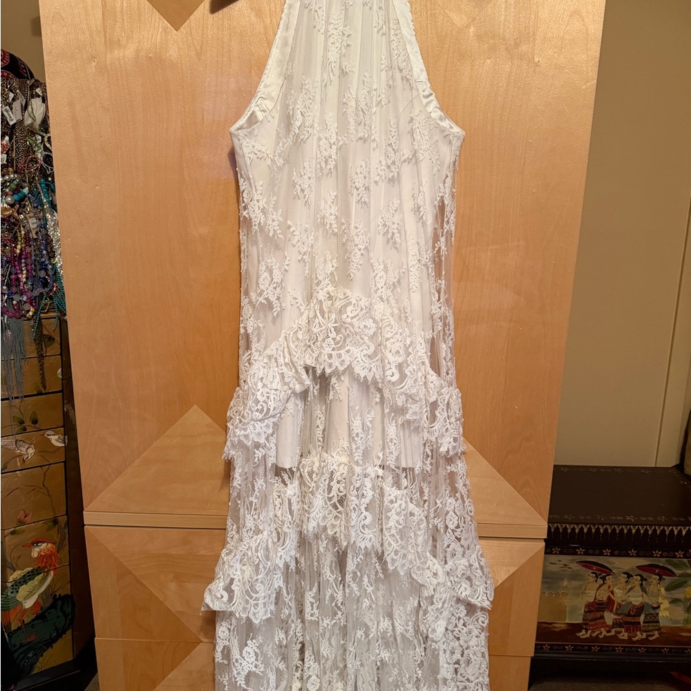 BHLDN White Lace Halter Tiered Maxi Dress - Picture 4 of 8